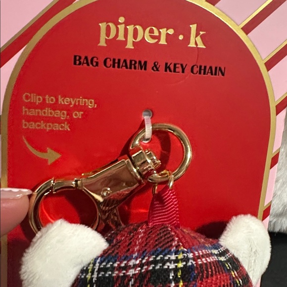 Piper K Christmas plaid teddy bear bag charm and key chain - Picture 4 of 4